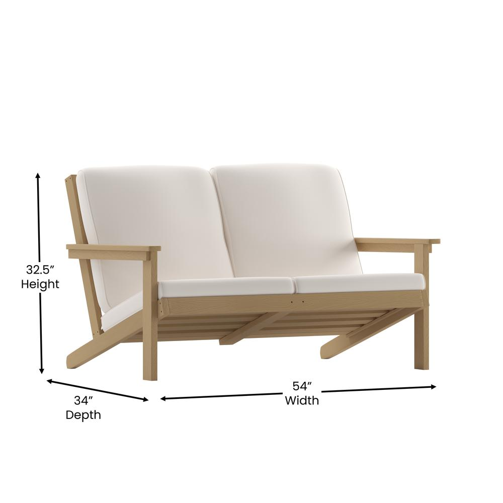 Charlestown All-Weather Poly Resin Wood Adirondack Style Deep Seat Patio Loveseat with Cushions, Natural Cedar/Cream