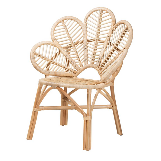 bali & pari Bianca Modern Bohemian Natural Brown Rattan Flower Chair