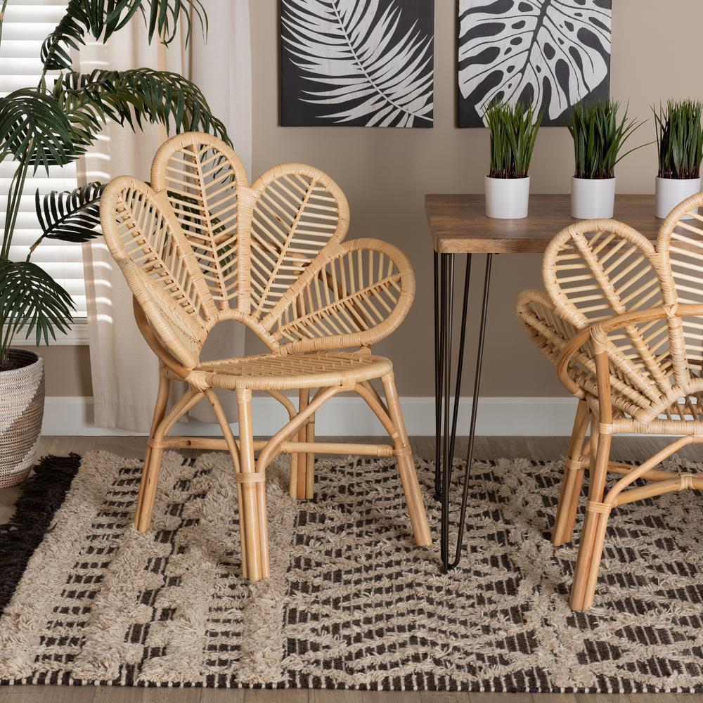 bali & pari Bianca Modern Bohemian Natural Brown Rattan Flower Chair