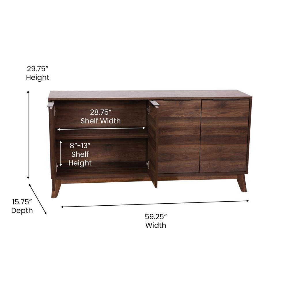 Hatfield Mid-Century Modern 60 Inch 4 Door Storage Buffet Sideboard