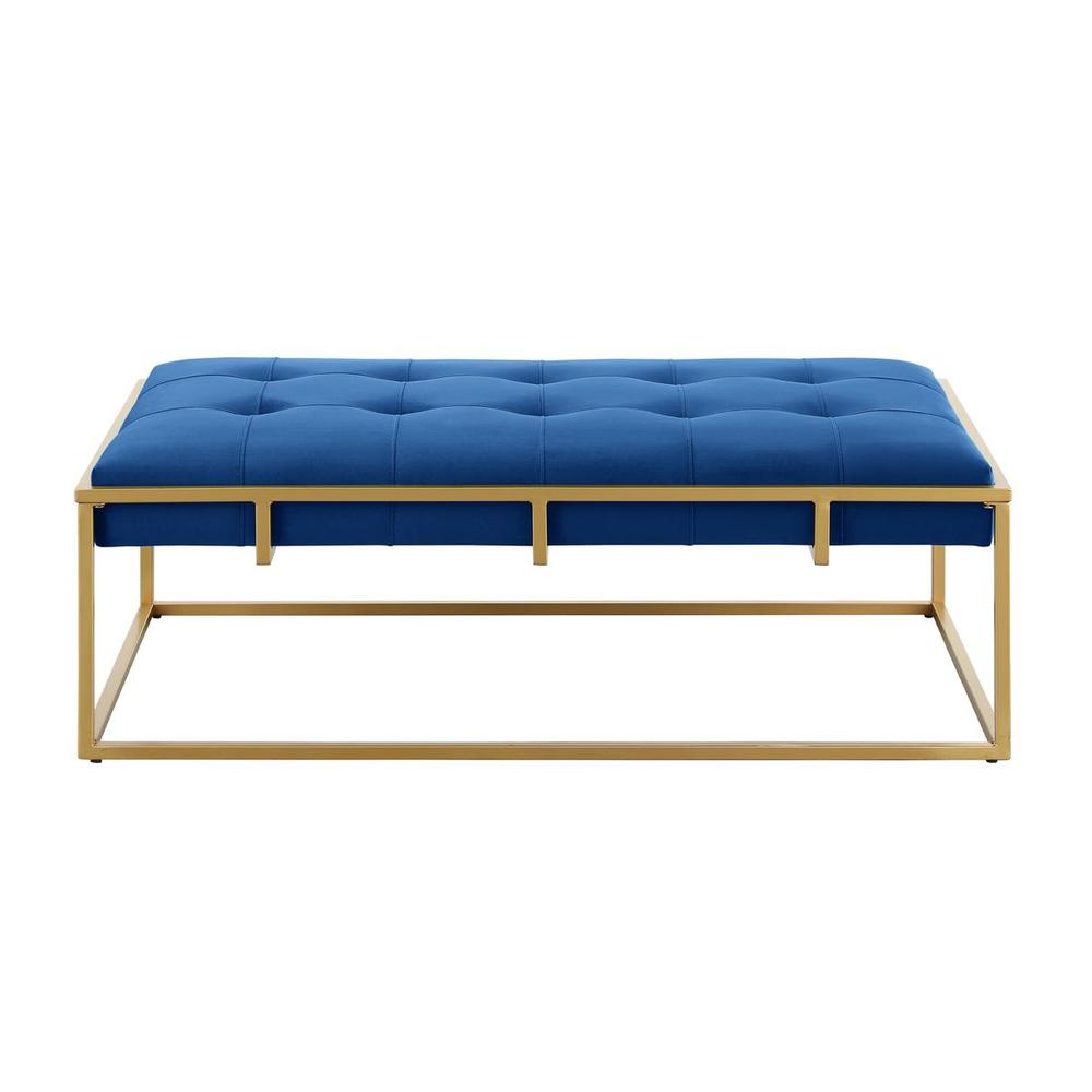 Shalev Velvet Accent Ottoman Navy Blue, Gold