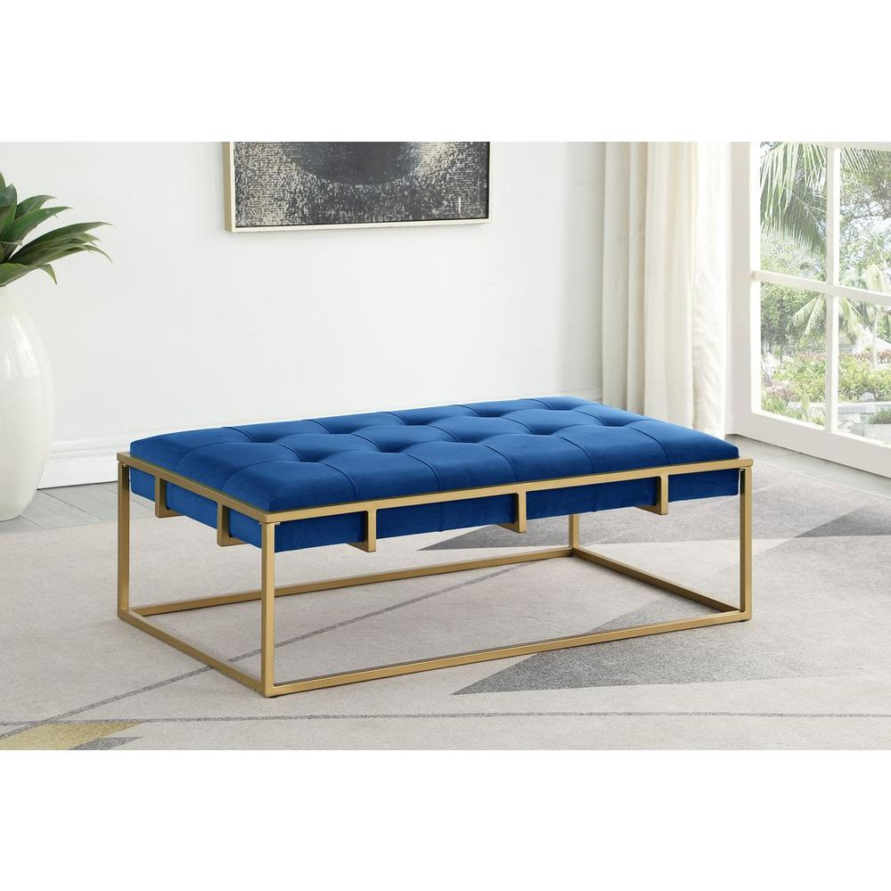 Shalev Velvet Accent Ottoman Navy Blue, Gold