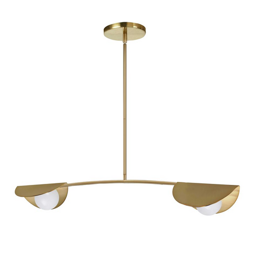 2 Light Halogen Horizontal Pendant Aged Brass with White Glass