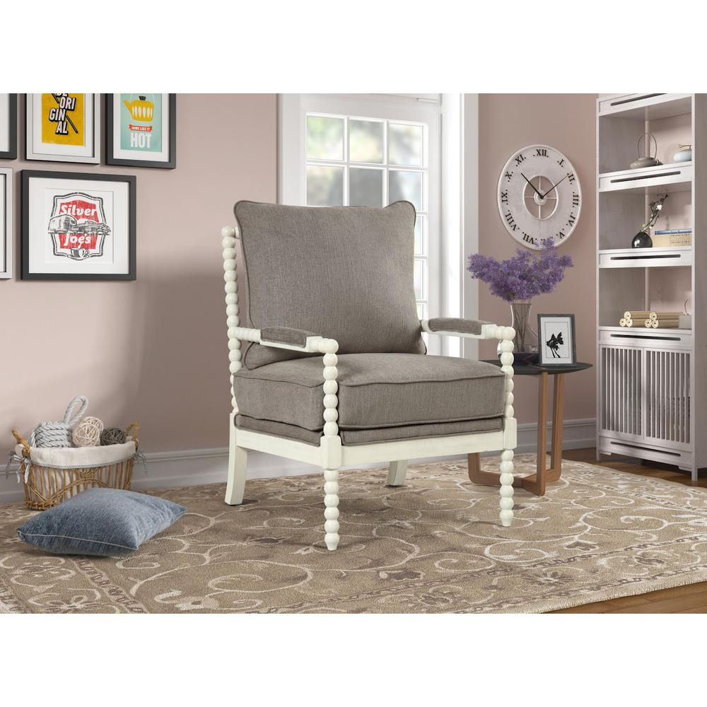 Jewell Fabric Accent Chair Taupe, Off White Frame