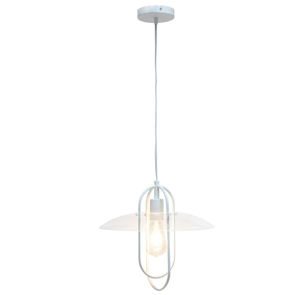 Simple Designs 1 Light Modern Metal Pendant Light, White