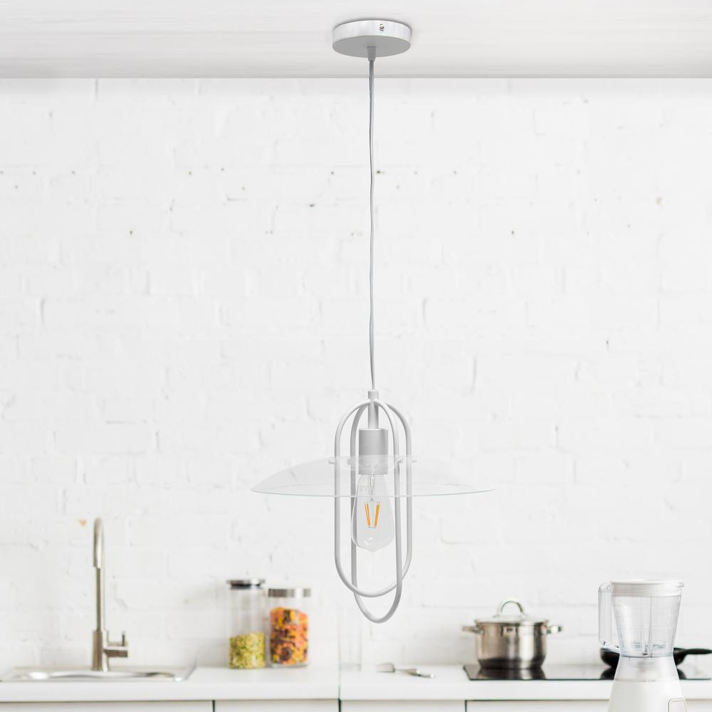 Simple Designs 1 Light Modern Metal Pendant Light, White