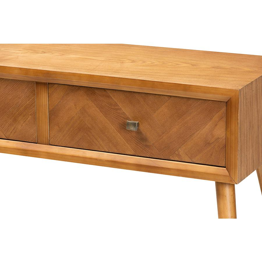 Mae Mid-Century Modern Natural Brown Finished Wood 2-Drawer Console Table