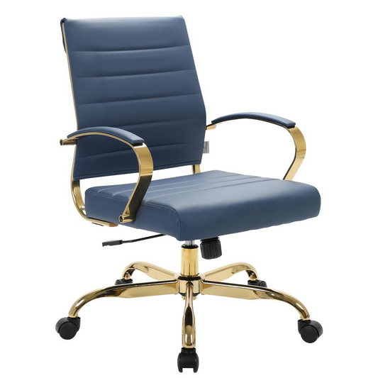 LeisureMod Benmar Home Leather Office Chair With Gold Frame BOG19BUL