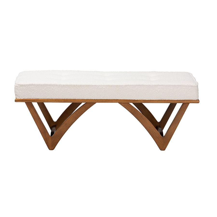 Chenoa Japandi Cream Boucle Fabric and Walnut Brown Finished Wood Bench