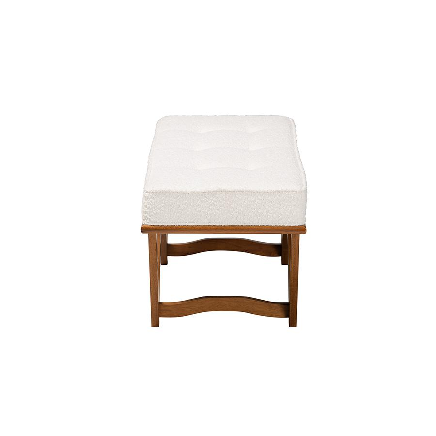 Chenoa Japandi Cream Boucle Fabric and Walnut Brown Finished Wood Bench