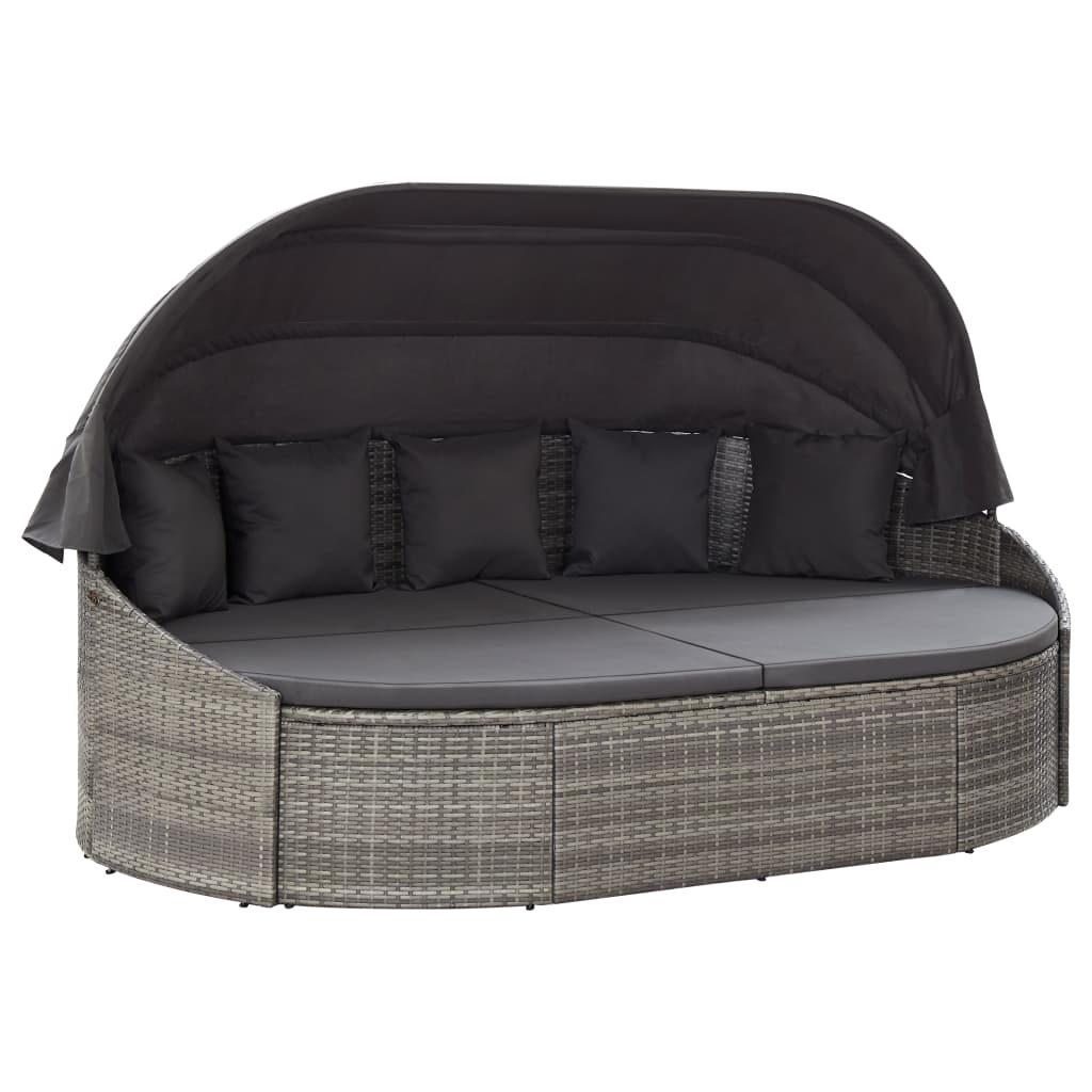 Hugo Patio Lounge Bed with Canopy Poly Rattan Gray