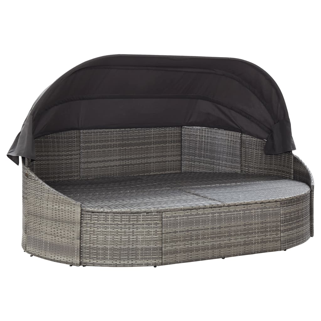 Hugo Patio Lounge Bed with Canopy Poly Rattan Gray