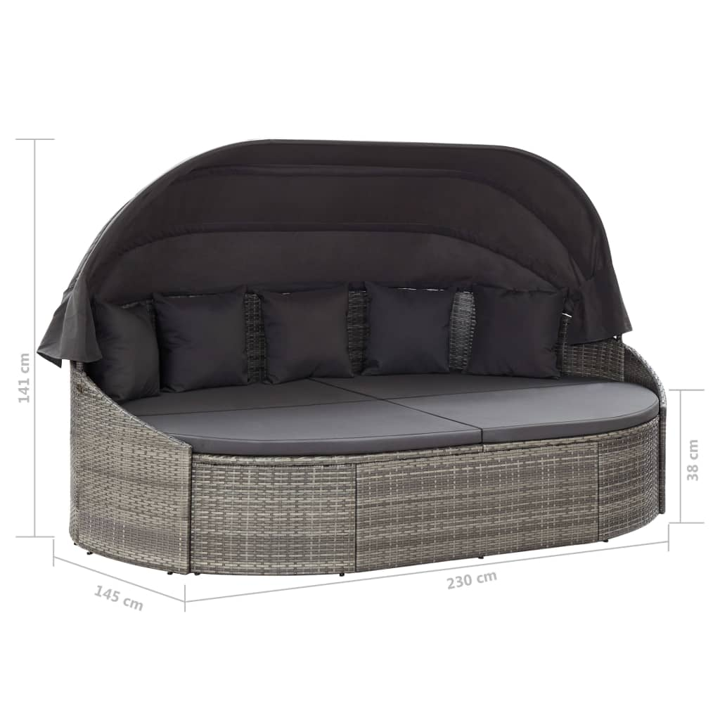 Hugo Patio Lounge Bed with Canopy Poly Rattan Gray