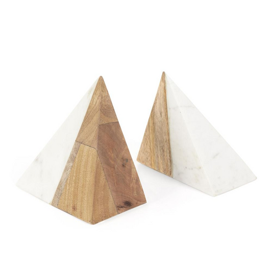 Zahara Wood and Marble Bookends, Set of 2