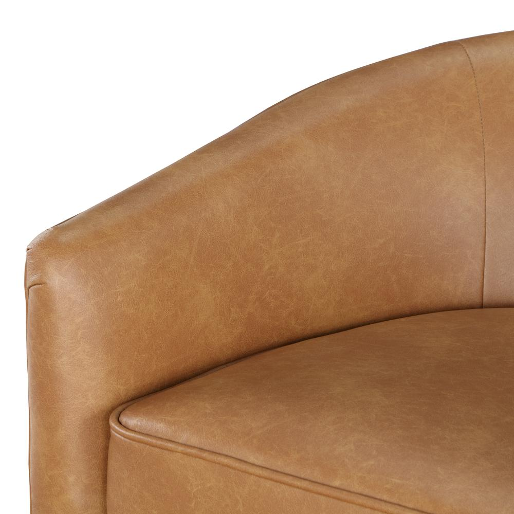 Irving Saddle Faux Leather Wood Base Barrel Swivel Chair