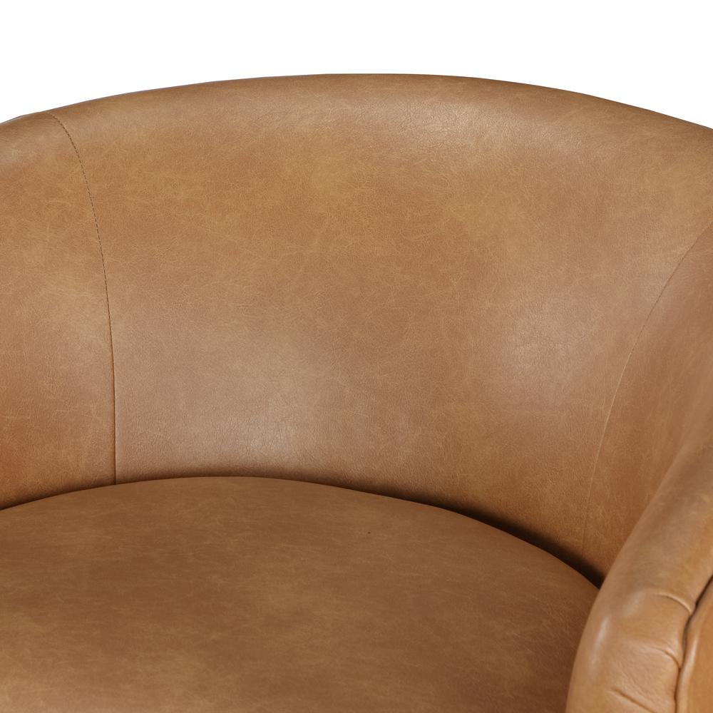 Irving Saddle Faux Leather Wood Base Barrel Swivel Chair