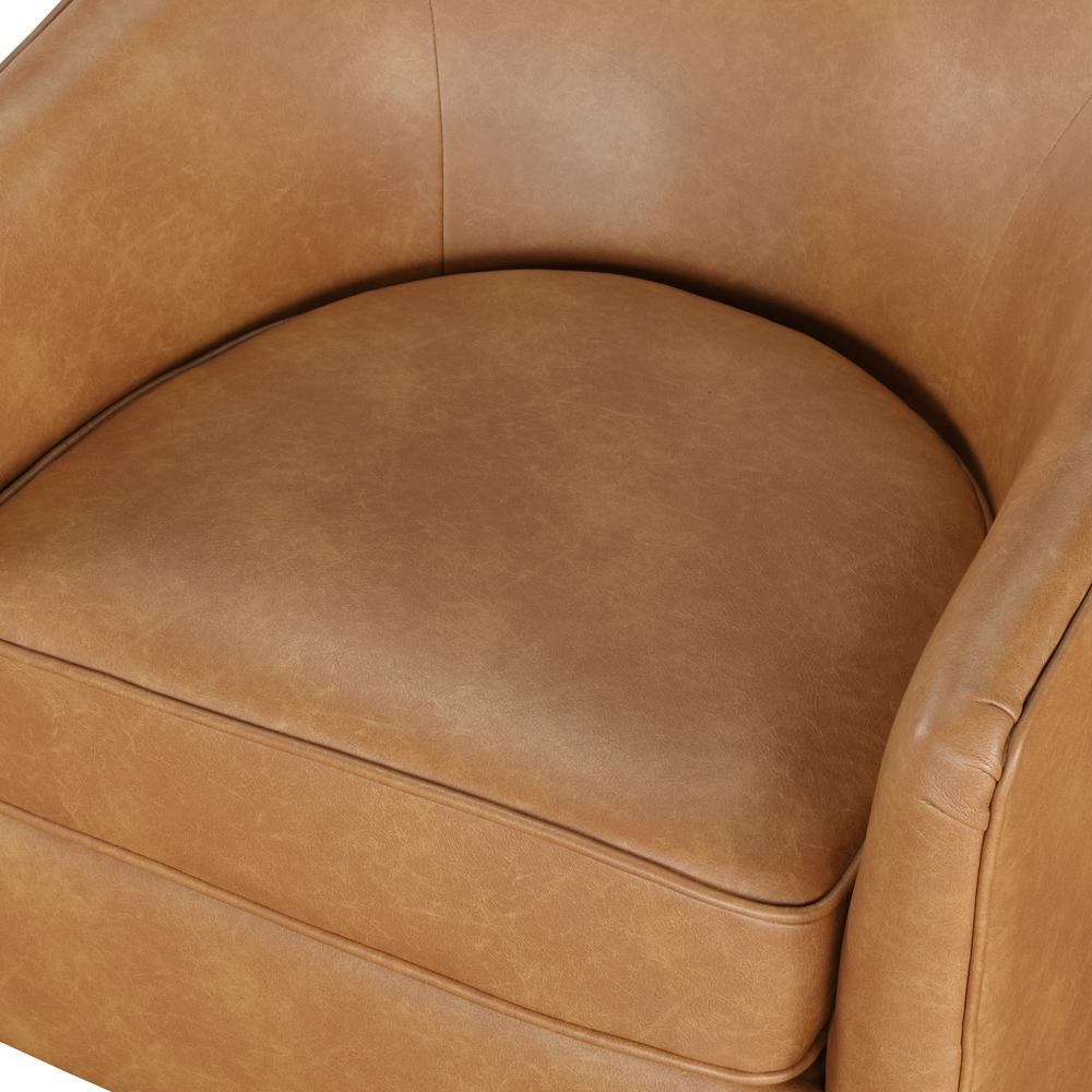 Irving Saddle Faux Leather Wood Base Barrel Swivel Chair