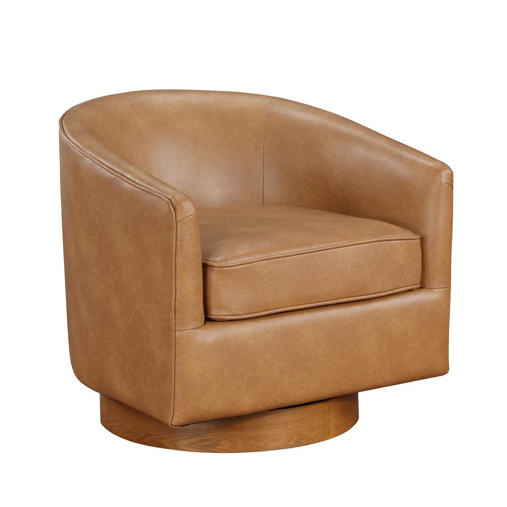 Irving Saddle Faux Leather Wood Base Barrel Swivel Chair