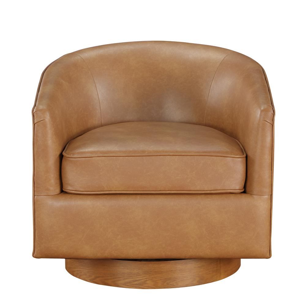 Irving Saddle Faux Leather Wood Base Barrel Swivel Chair