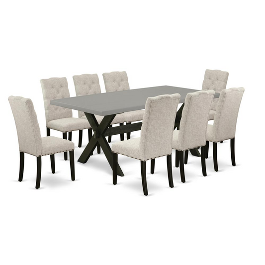 East West Furniture X697EL635-9 - 9-Piece a Rectangular Dining Table Set - 8 Dining Chairs and Kitchen Dining Table Solid Wood Frame