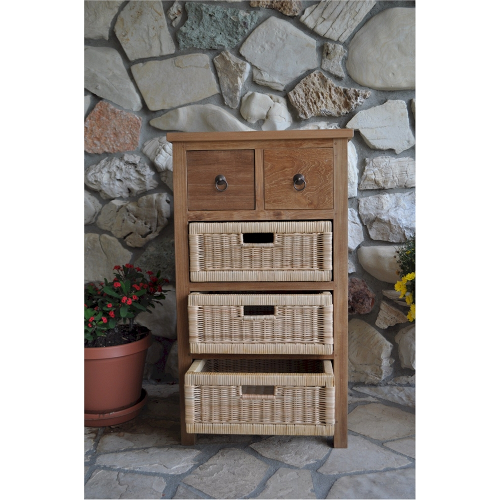 Safari Occasional Table w/ Drawer & Rattan Baskets