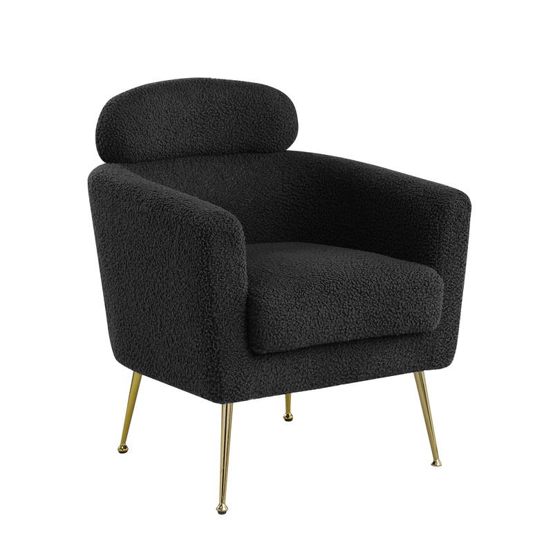 Accent chair with black vegan (faux) fur and gold chrome legs