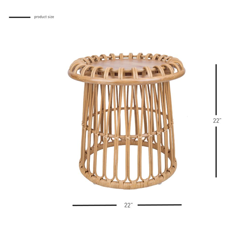 Galia Rattan Round Side/ End Table w/ Wood Top