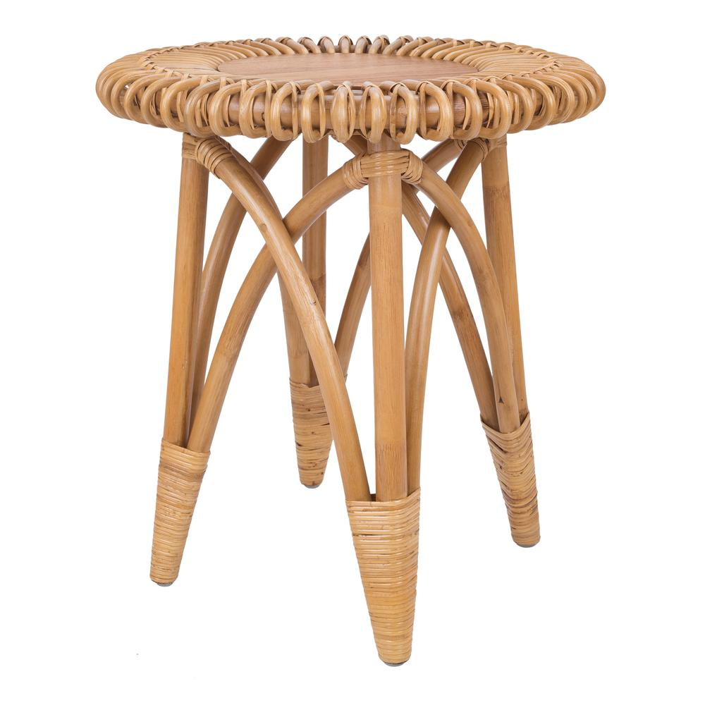 Alani Rattan Round Side/ End Table w/ Wood Top