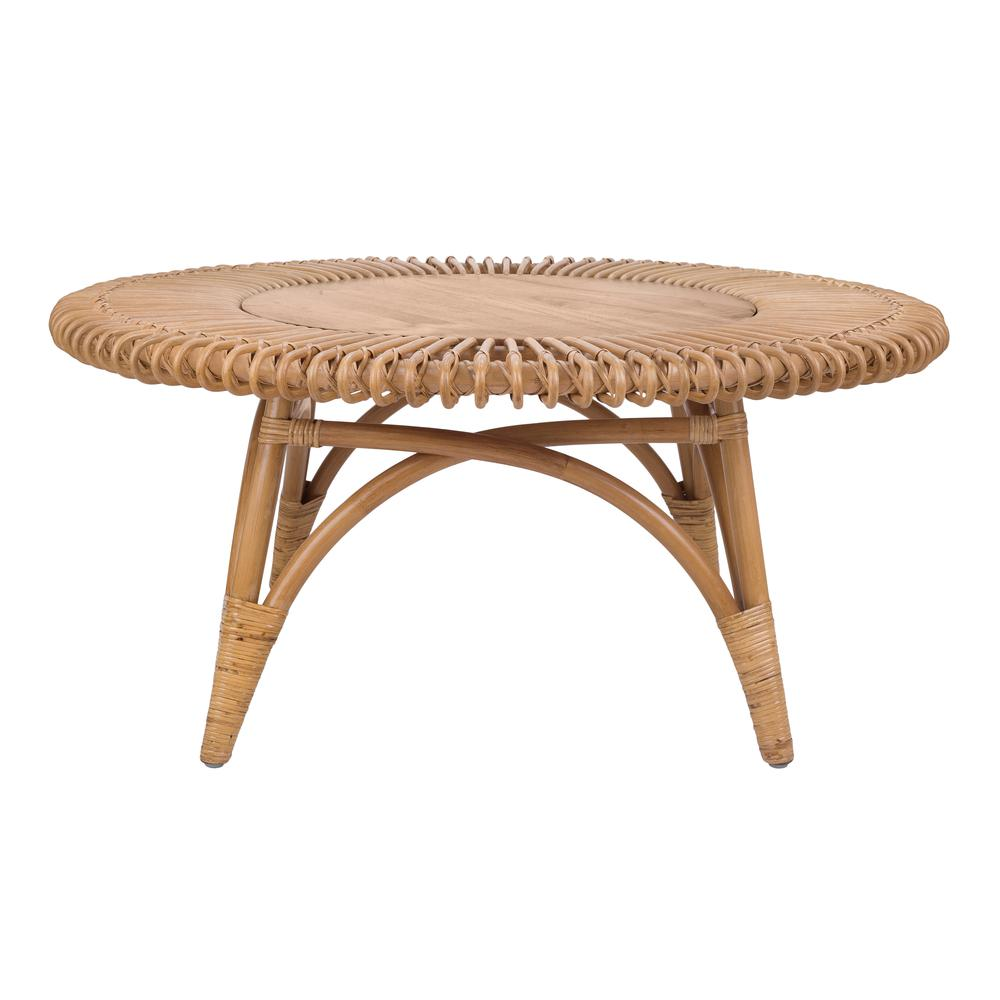 Alani Rattan Round Coffee Table w/ Wood Top