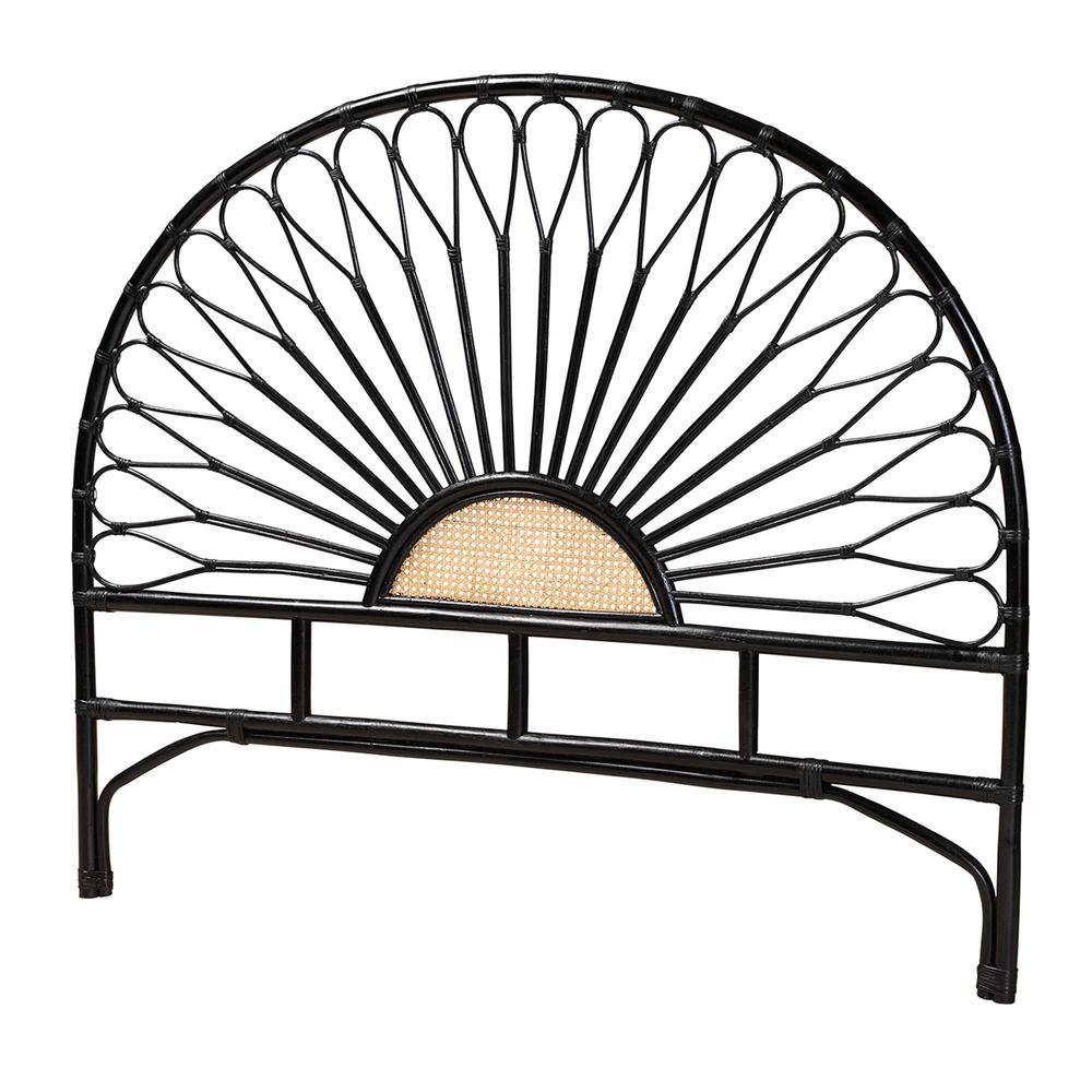 Bohemian Two-Tone Black and Natural Brown Rattan King Size Standalone Headboard