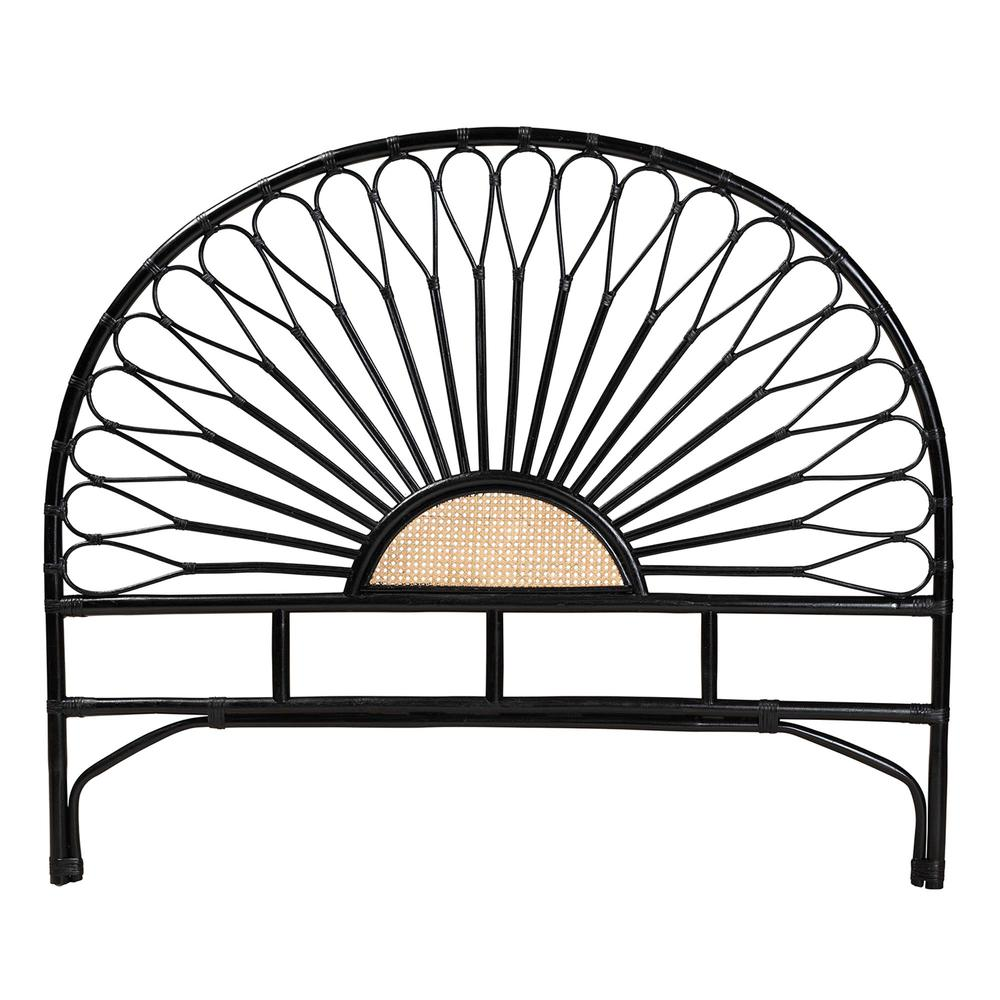 Bohemian Two-Tone Black and Natural Brown Rattan King Size Standalone Headboard