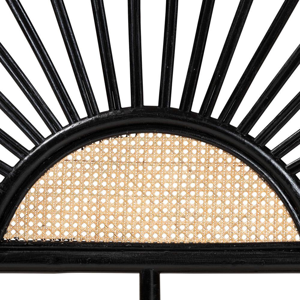 Bohemian Two-Tone Black and Natural Brown Rattan King Size Standalone Headboard