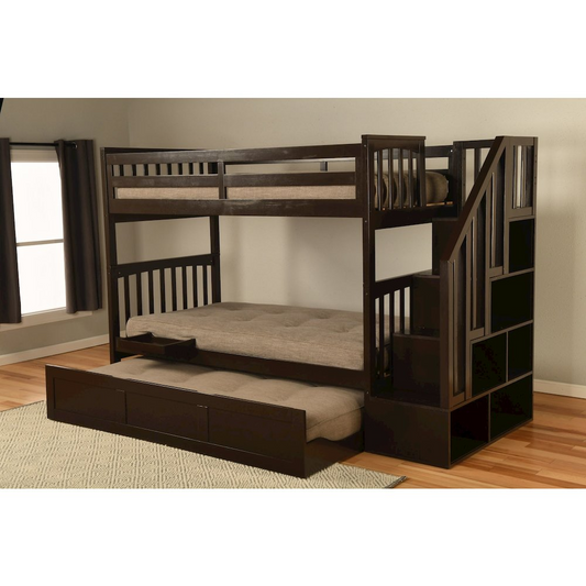 Kelcie Twin-Full Bunk Bed Dark Chocolate+Tray