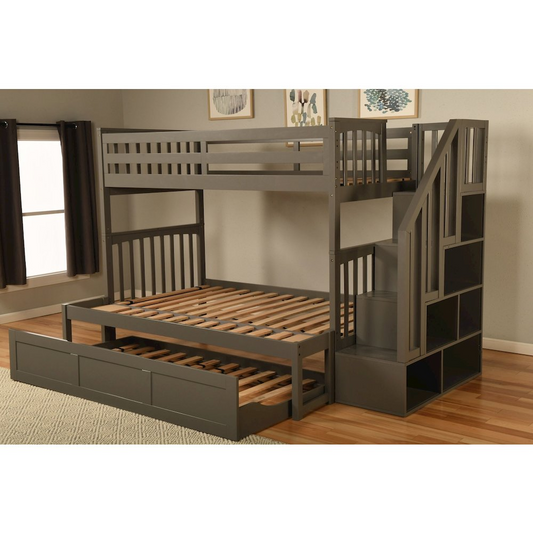 Kelcie Twin-Full Bunk Bed Dark Gray+Tray