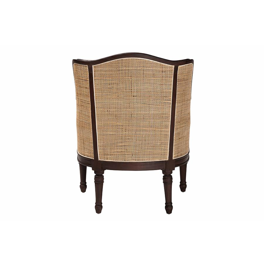 Traditional French Beige Fabric and Dark Brown Finished Wood Accent Chair