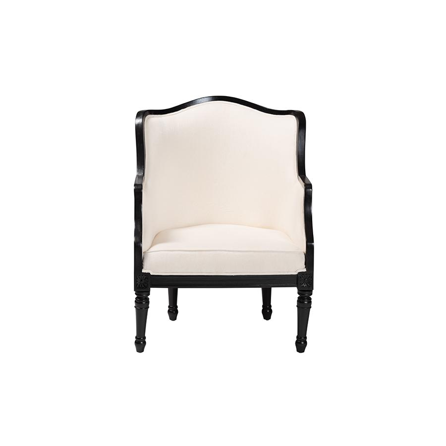 Traditional French Beige Fabric and Black Finished Wood Accent Chair