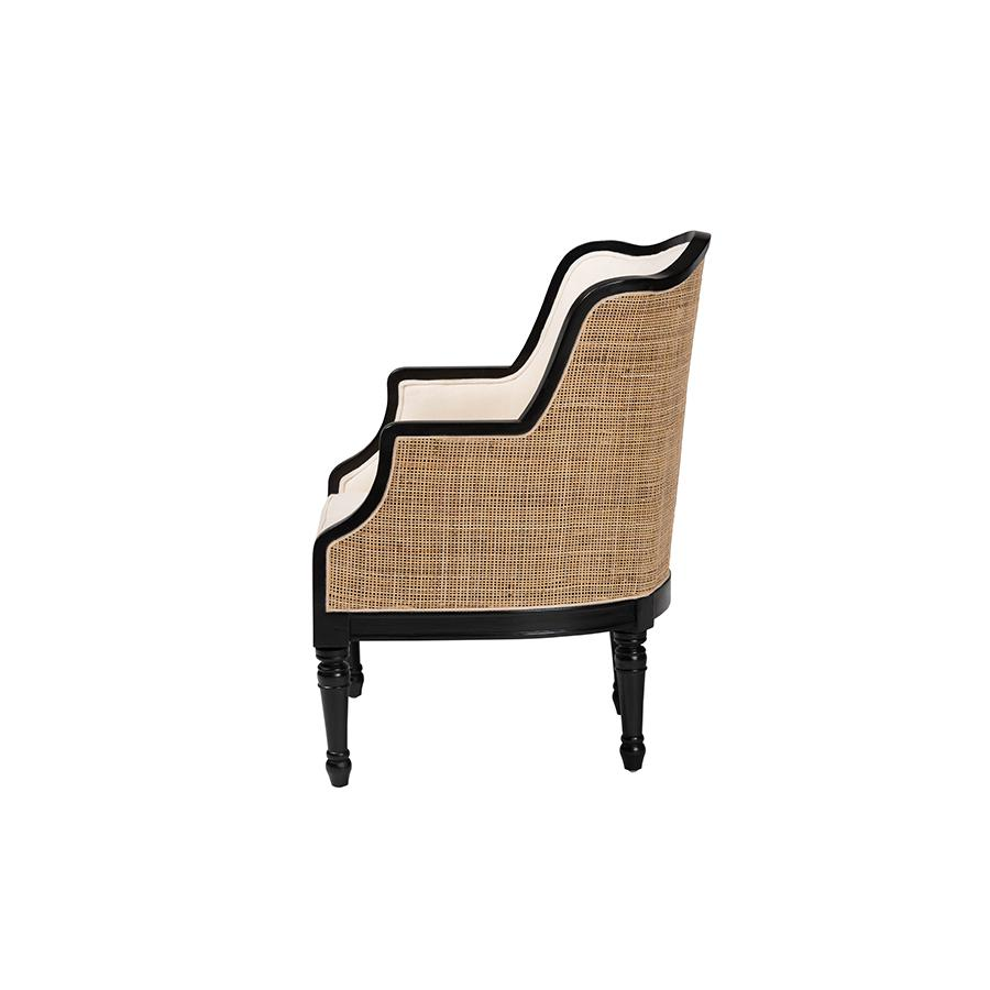 Traditional French Beige Fabric and Black Finished Wood Accent Chair