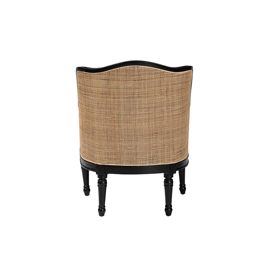 Traditional French Beige Fabric and Black Finished Wood Accent Chair