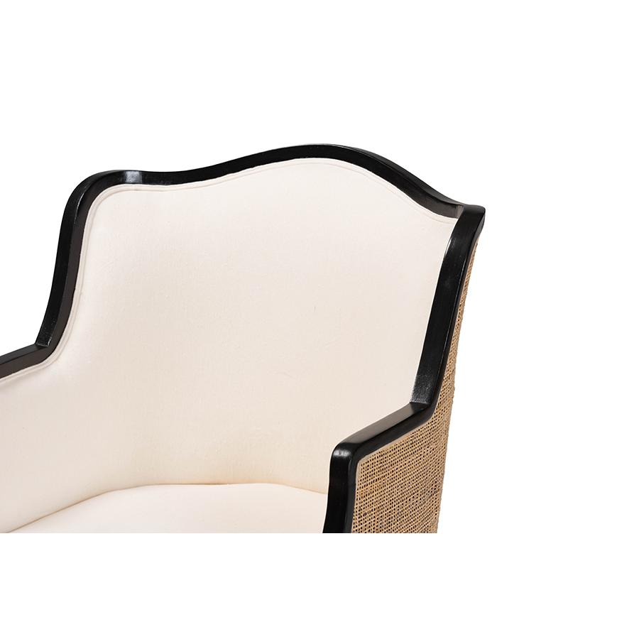 Traditional French Beige Fabric and Black Finished Wood Accent Chair