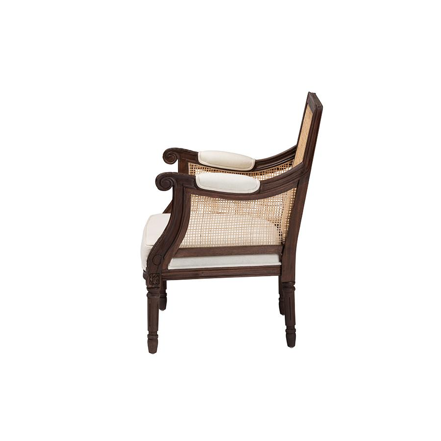 Traditional French Beige Fabric and Dark Brown Finished Wood Accent Chair