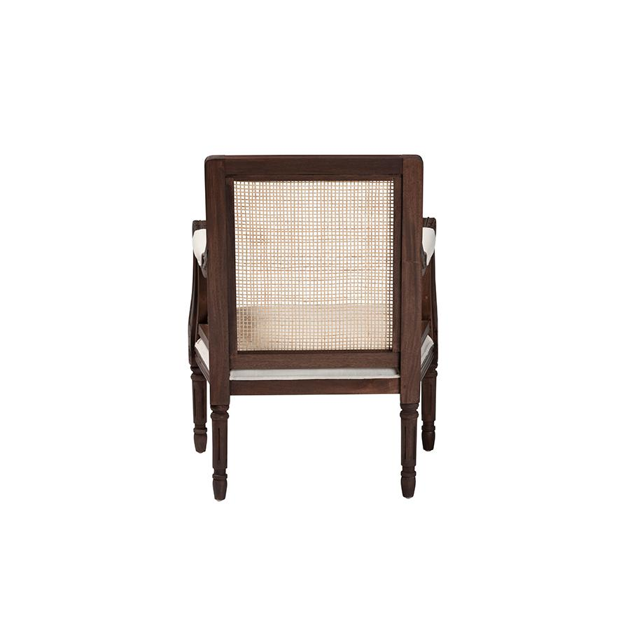 Traditional French Beige Fabric and Dark Brown Finished Wood Accent Chair