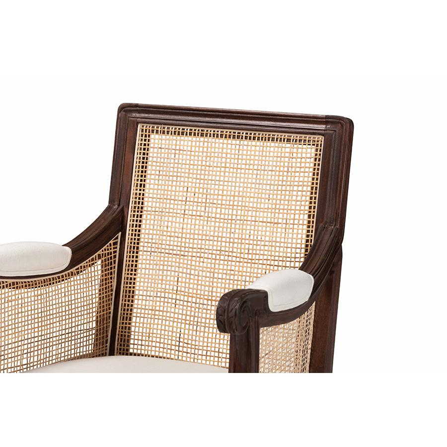 Traditional French Beige Fabric and Dark Brown Finished Wood Accent Chair