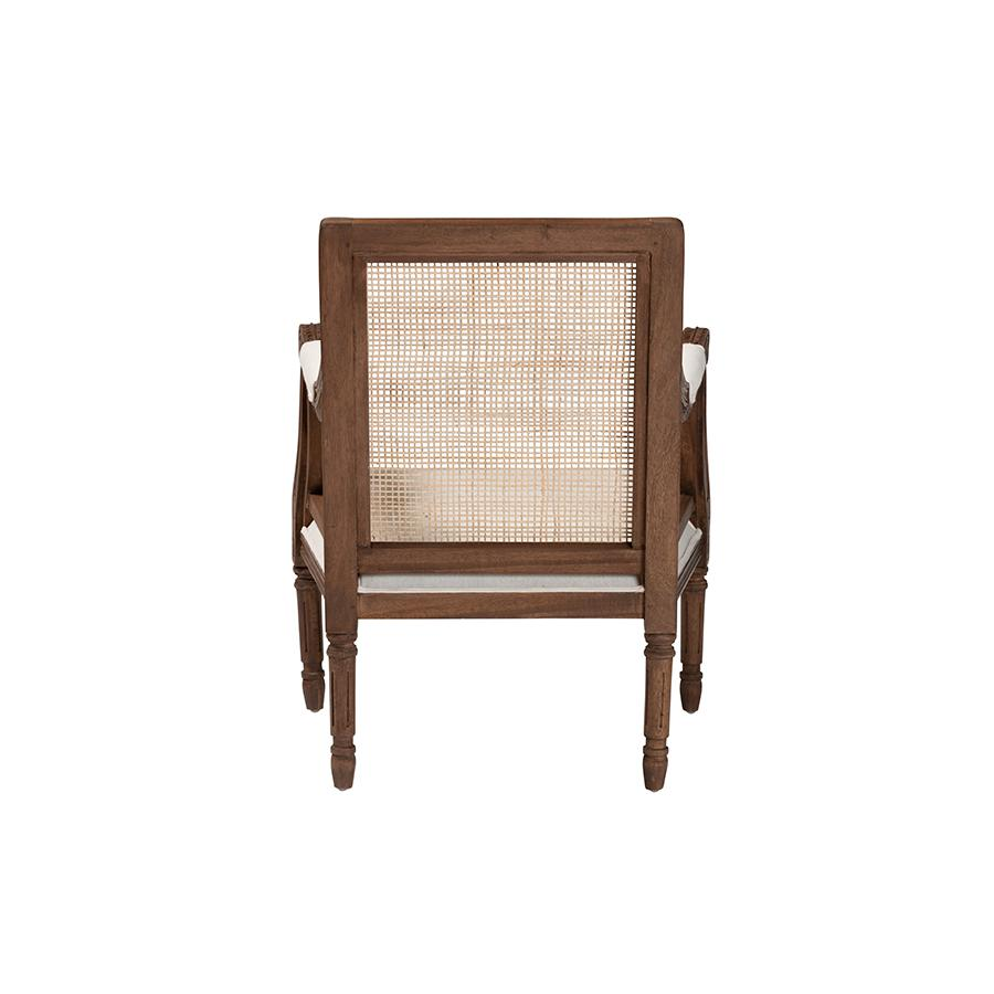 Traditional French Beige Fabric and Walnut Brown Finished Wood Accent Chair