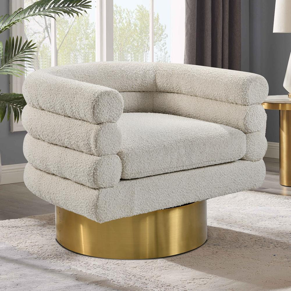 Sophos Cream Boucle Fabric with Gold Base Swivel Accent Chair