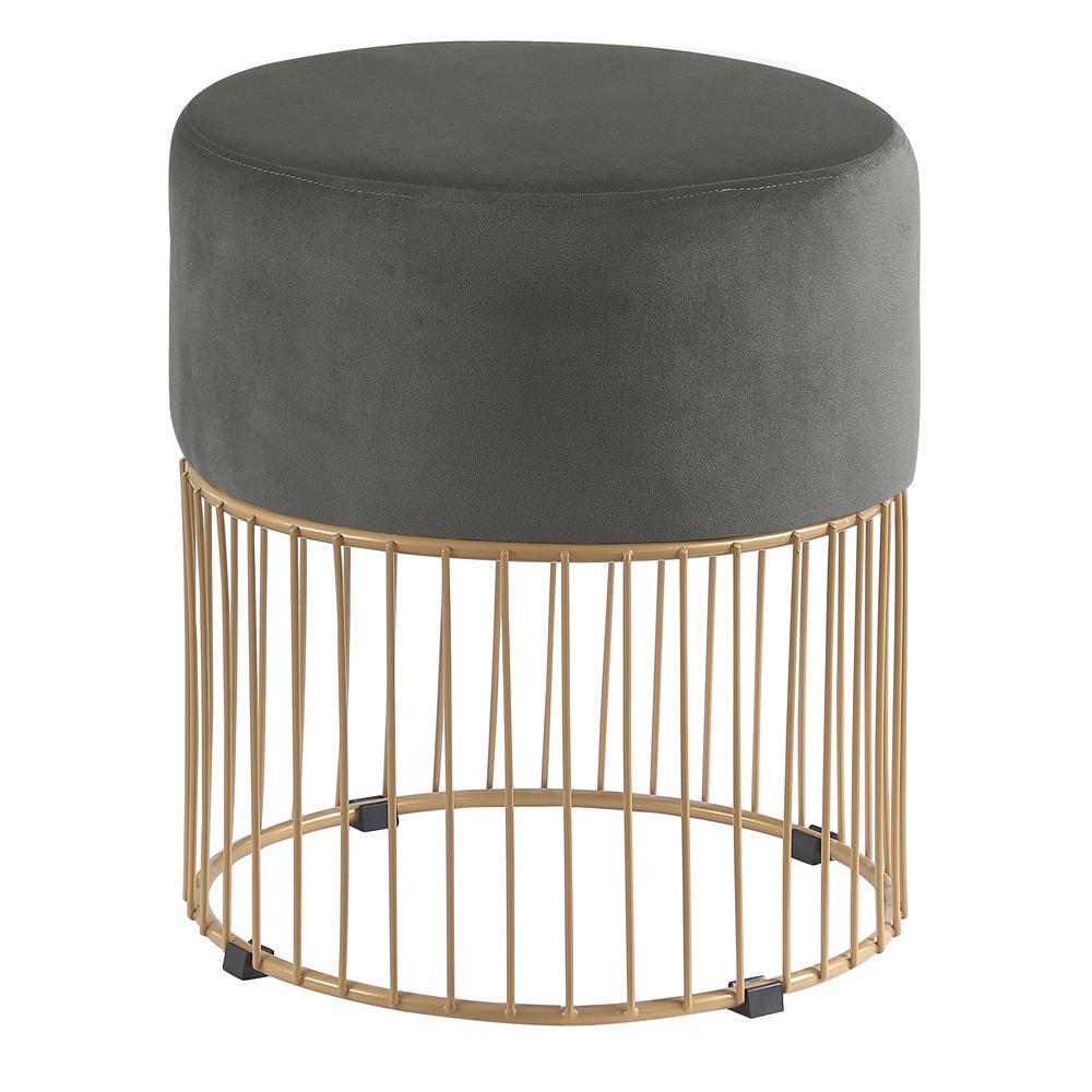 Jerold Dark Grey Velvet with Gold Base Ottoman