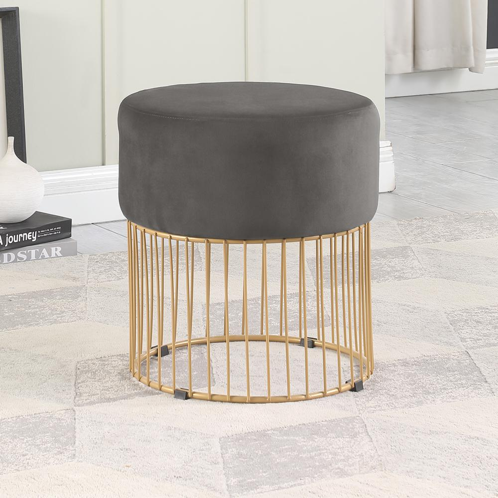 Jerold Dark Grey Velvet with Gold Base Ottoman