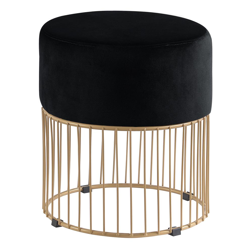 Jerold Black Velvet with Gold Base Ottoman