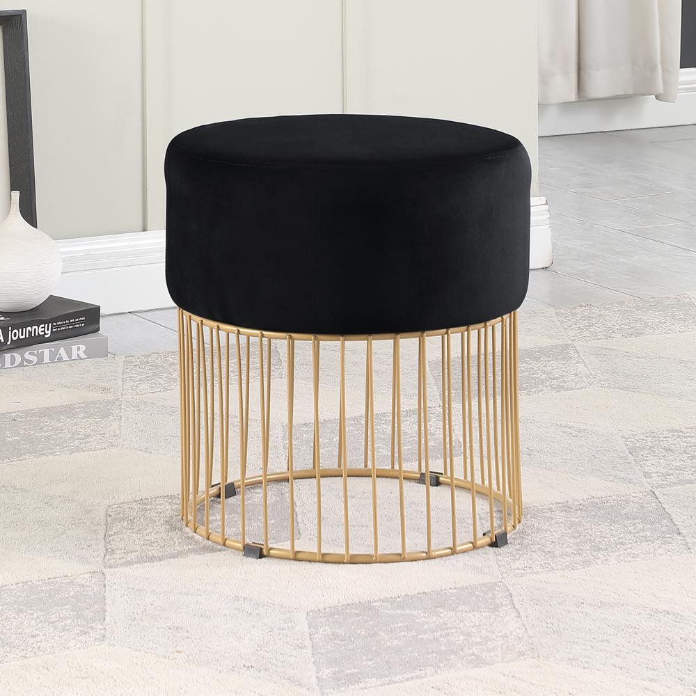 Jerold Black Velvet with Gold Base Ottoman