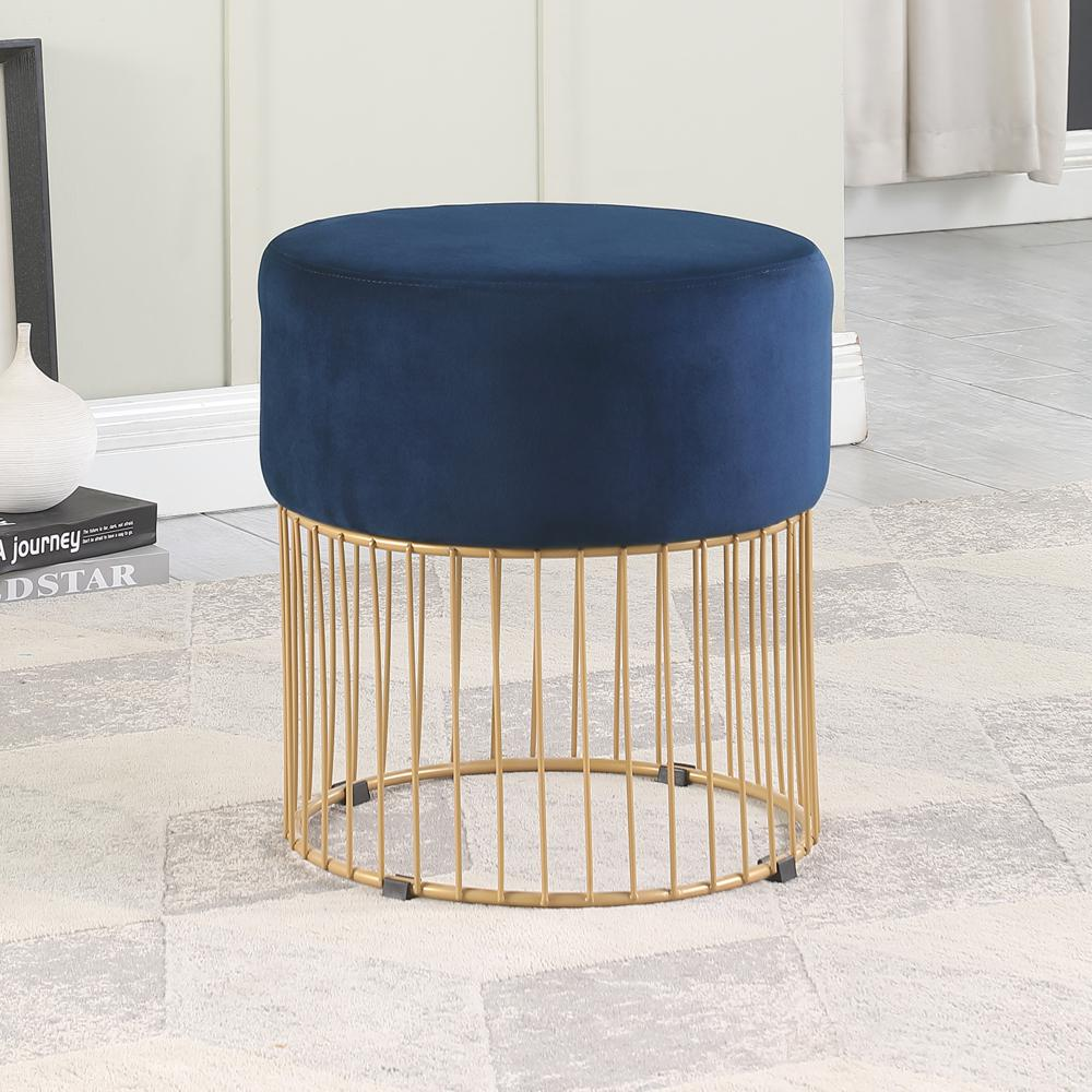 Jerold Blue Velvet with Gold Base Ottoman