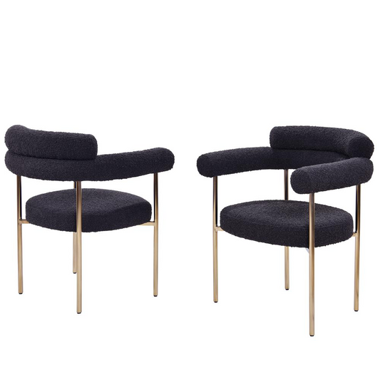 Beren Black Boucle Fabric Dining Chair with Gold Leg, Set of 2